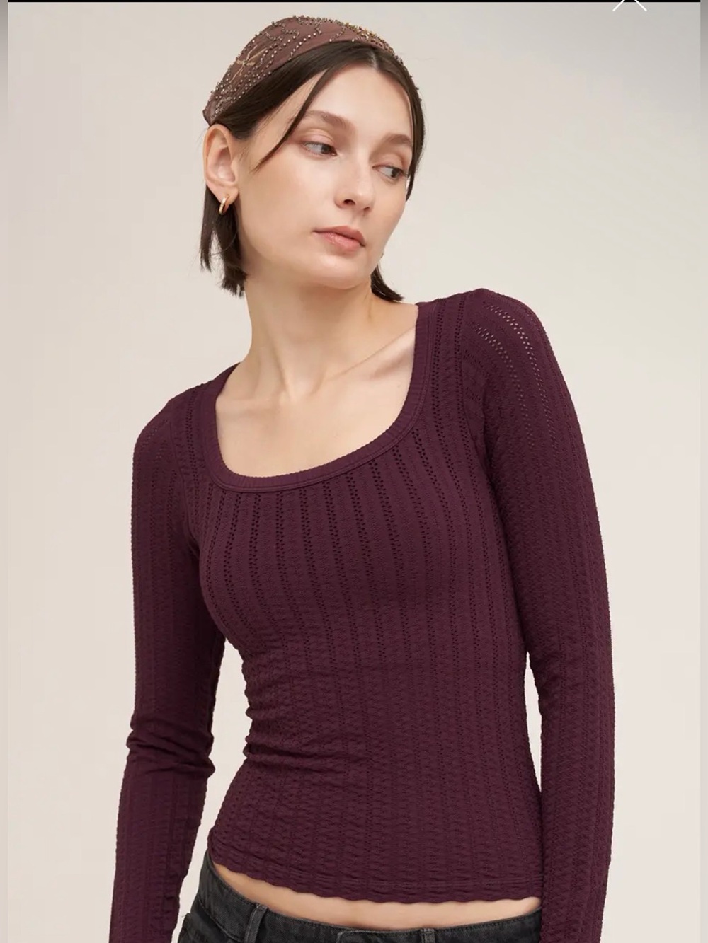 Pointelle Scoopneck Top